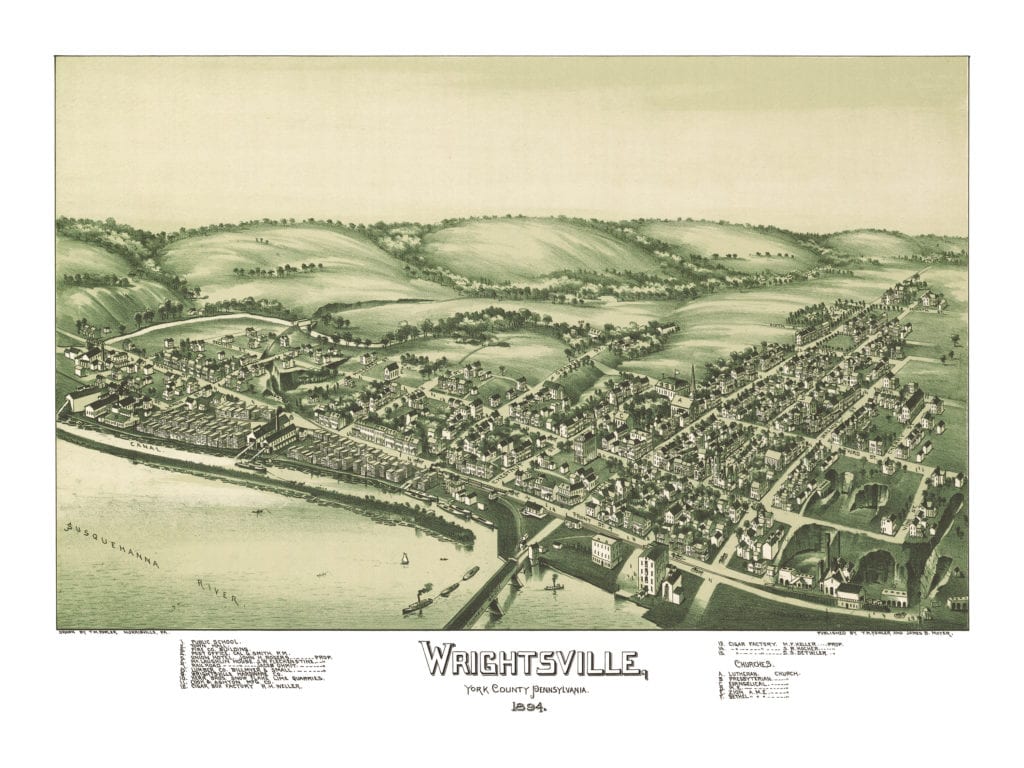 Bird's eye view of Wrightsville, Pennsylvania in 1894