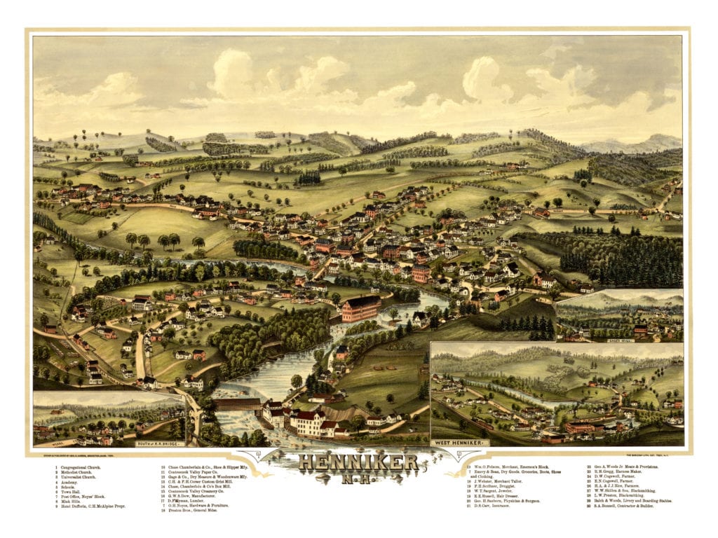 Beautiful old map of Henniker, New Hampshire from 1889