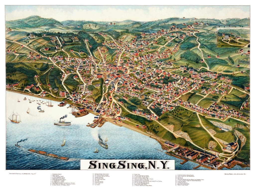 Restored map of Ossining, "Sing Sing" NY from 1884