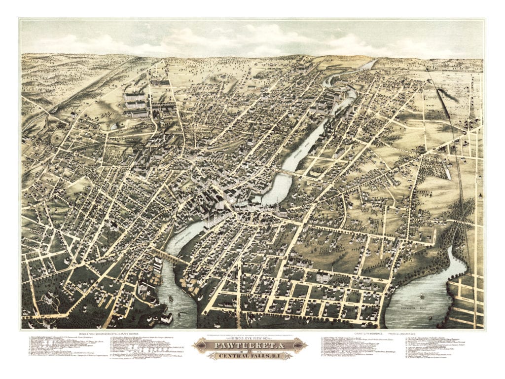 Bird's eye view of Pawtucket and Central Falls, RI in 1877