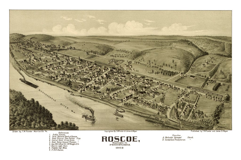 Restored map of Roscoe, PA from 1902