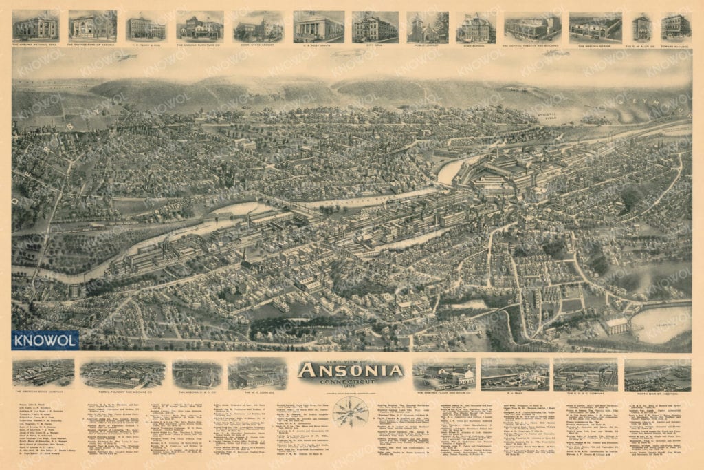 Restored map of Ansonia, Connecticut from 1921