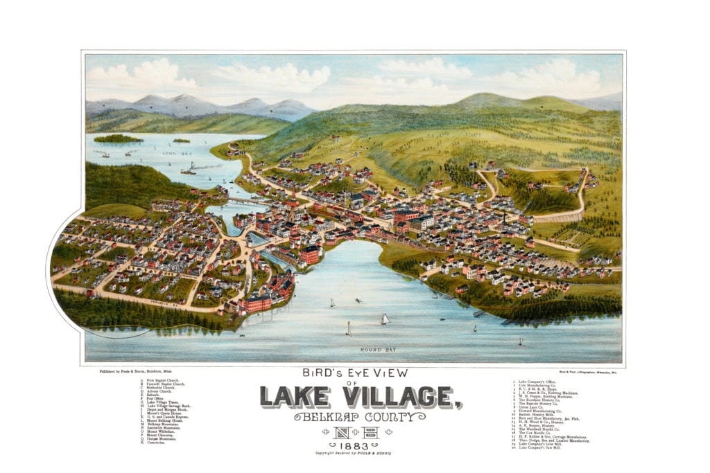 Vintage map of Lake Village & Laconia, New Hampshire in 1883