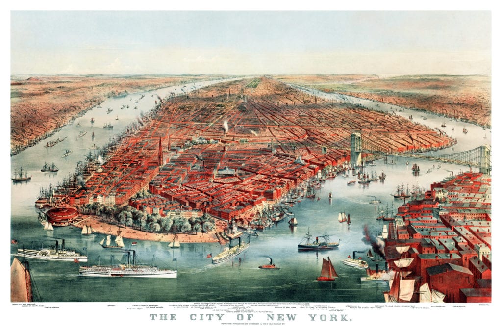 Detailed map of New York City from 1870