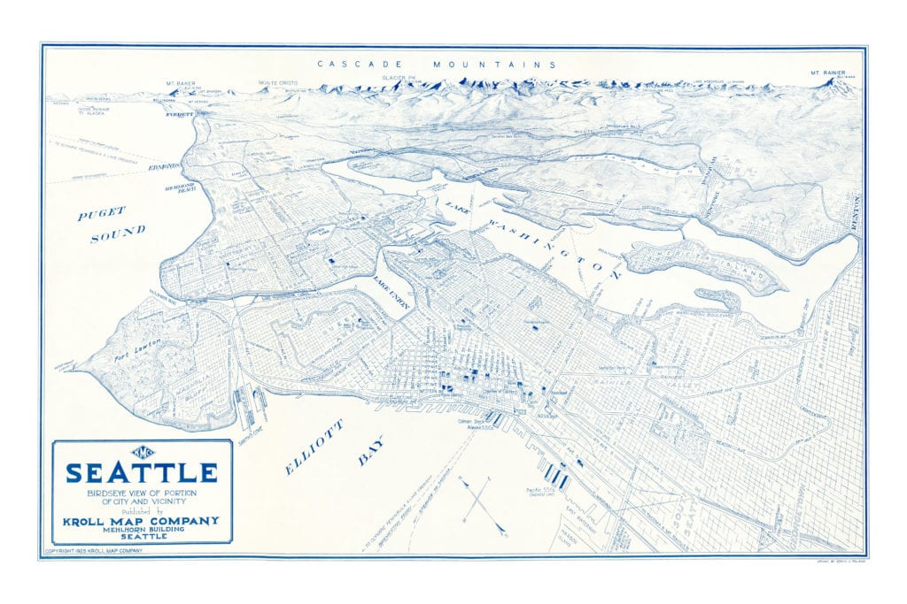 Restored map of Seattle, Washington from 1925
