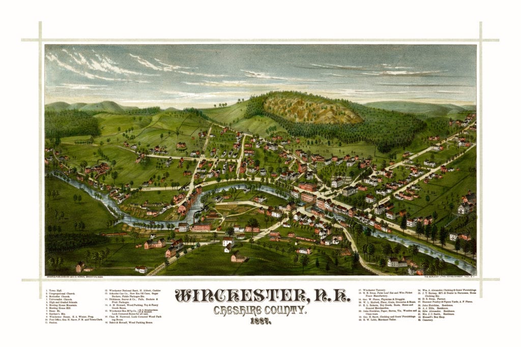 Bird's Eye View of Winchester, New Hampshire in 1887