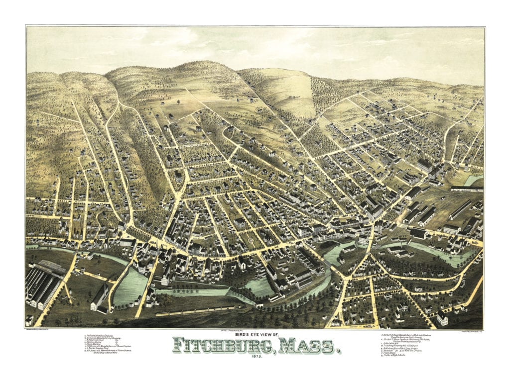 Restored map of Fitchburg, MA from 1875