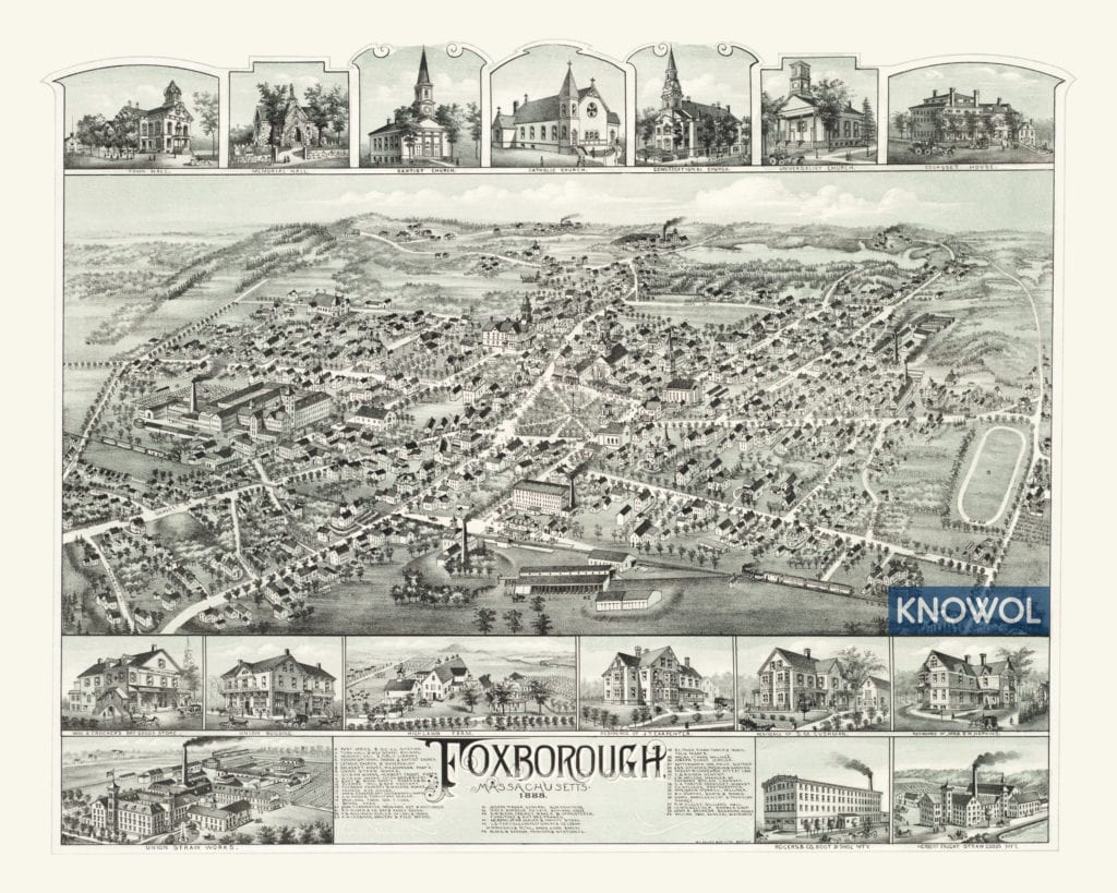 Restored map of Foxborough, MA from 1888