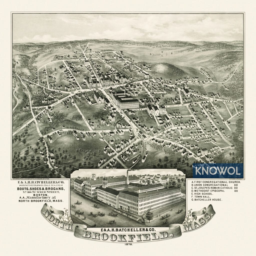 Historic old map of North Brookfield, Mass from 1878
