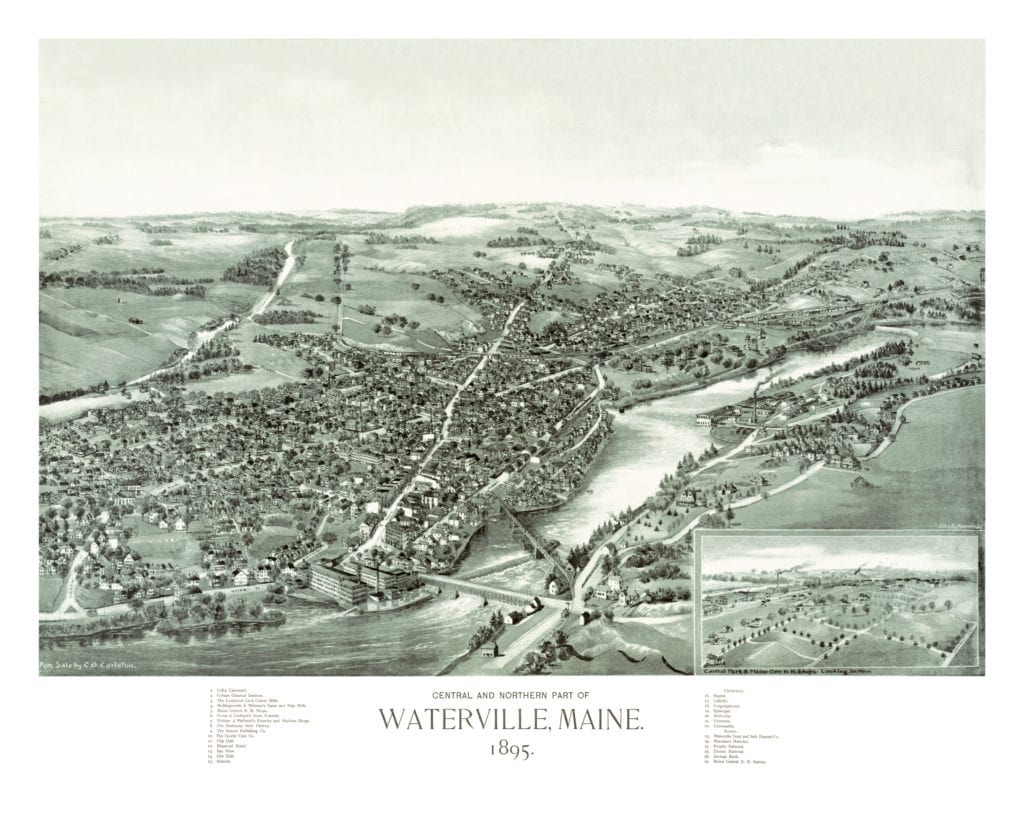 Restored map of Waterville, Maine from 1895