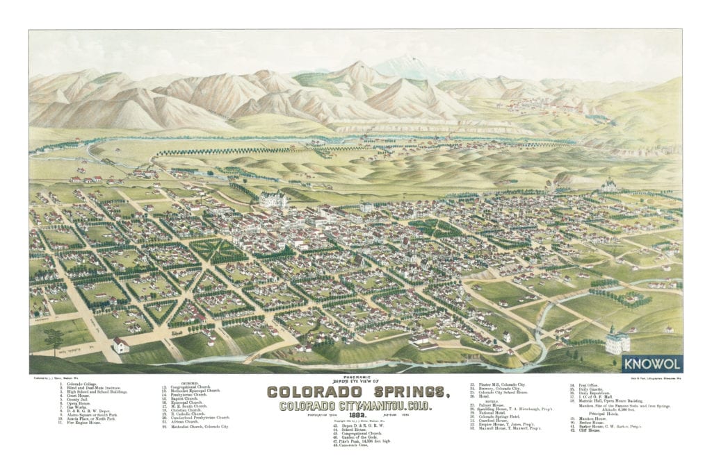 Restored map of Colorado Springs, CO in 1882