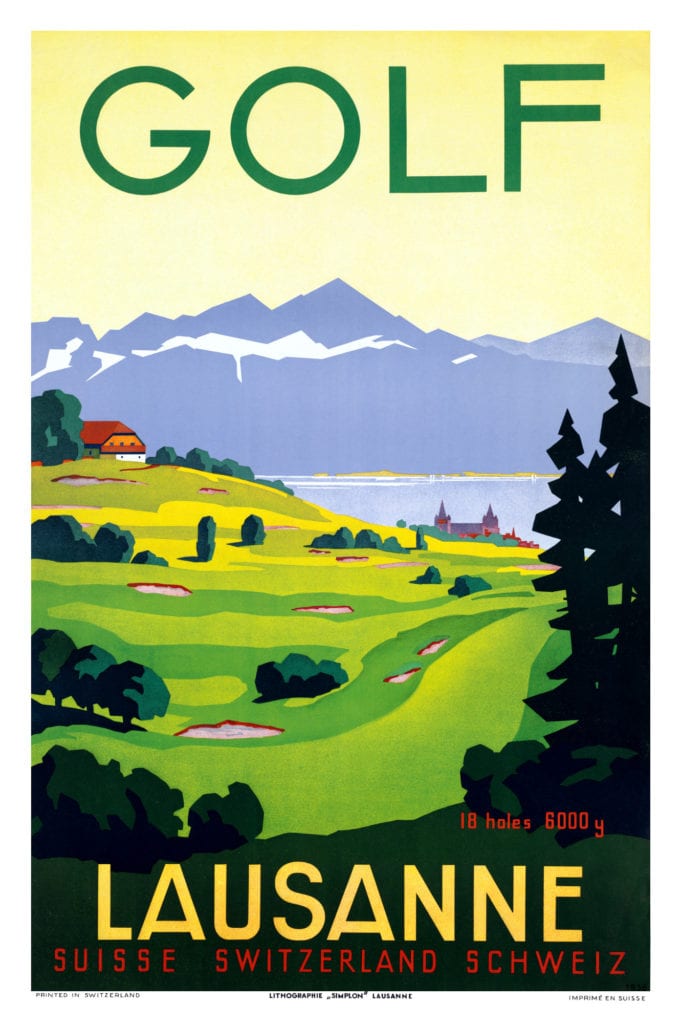 Vintage Golf Lausanne Travel Poster from 1936