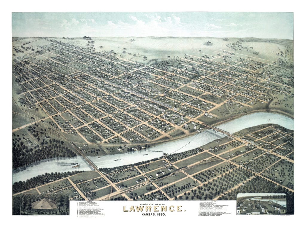 Restored map of Lawrence, Kansas in 1880
