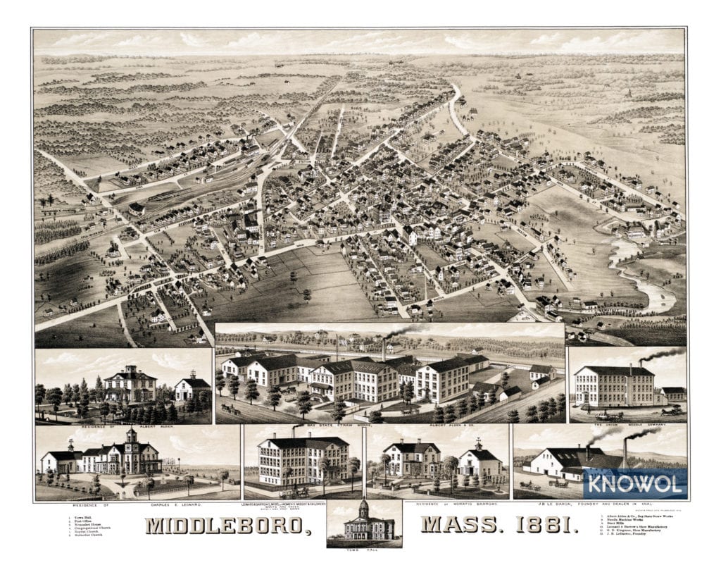 Historic map of Middleboro, MA from 1881