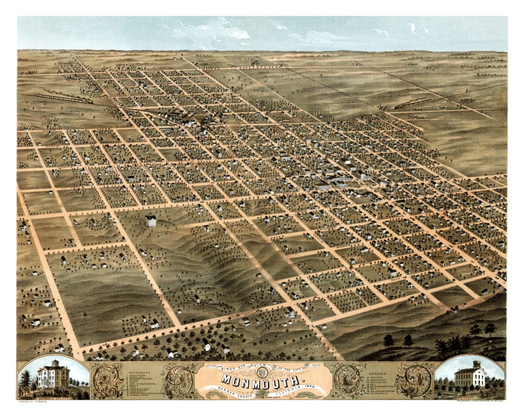 Restored map of Monmouth, Illinois from 1869
