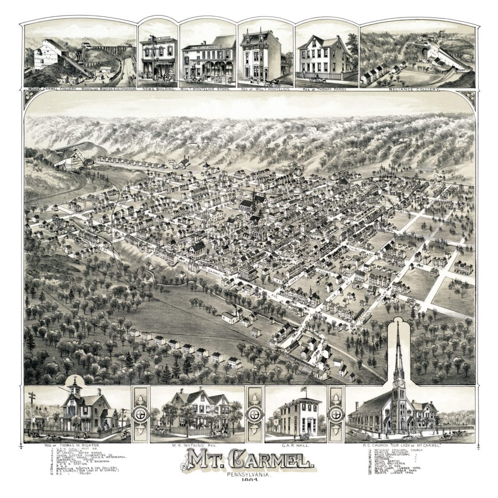 Historic old map of Mount Carmel, PA from 1884