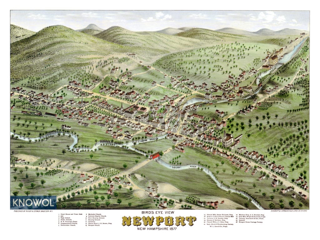 Restored map of Newport, NH from 1877