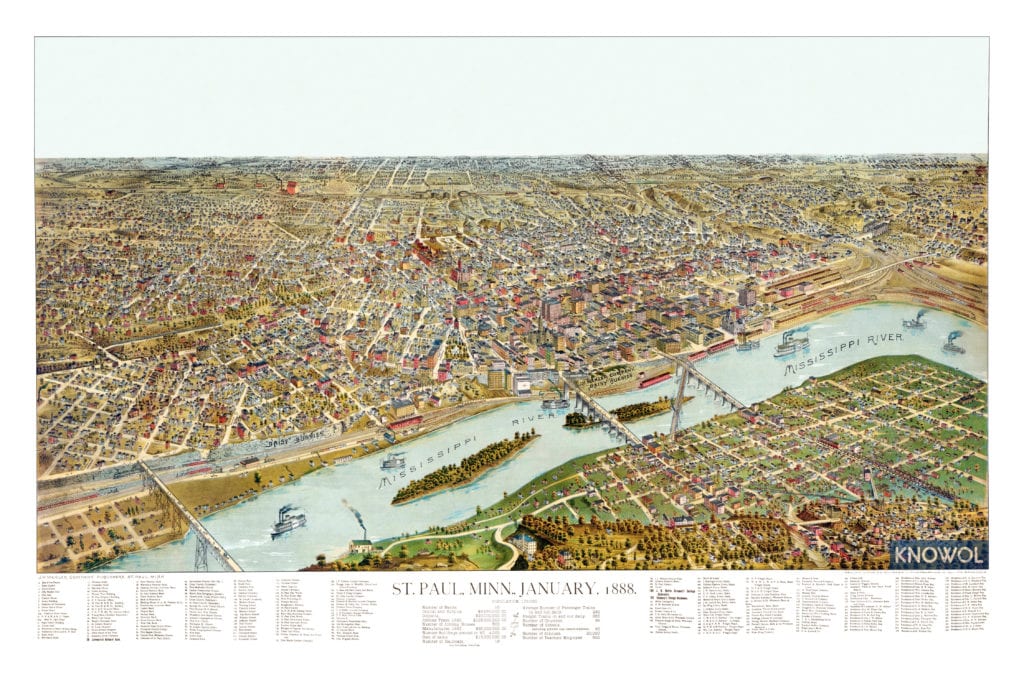 Restored map of Saint Paul, Minnesota from 1888