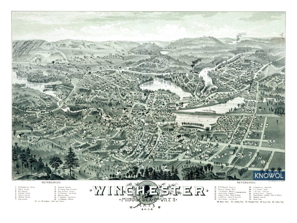 Historic old map of Winchester, MA from 1886