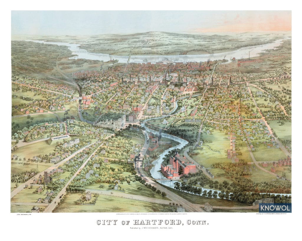 Detailed map of Hartford, Connecticut from 1864