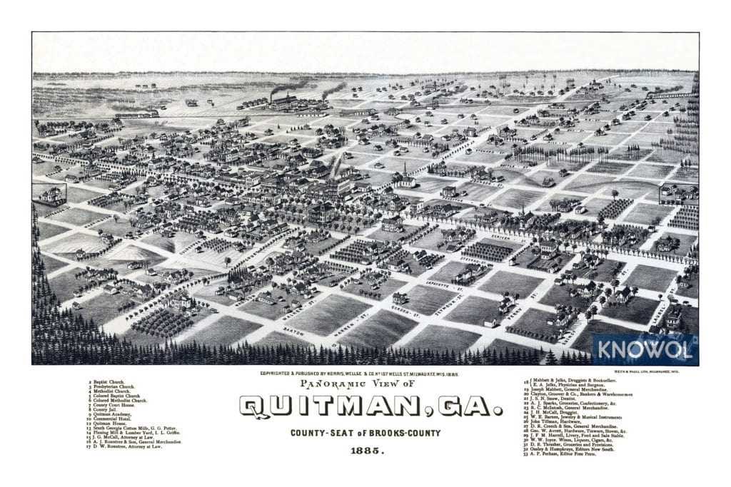 Restored map of Quitman, GA from 1885
