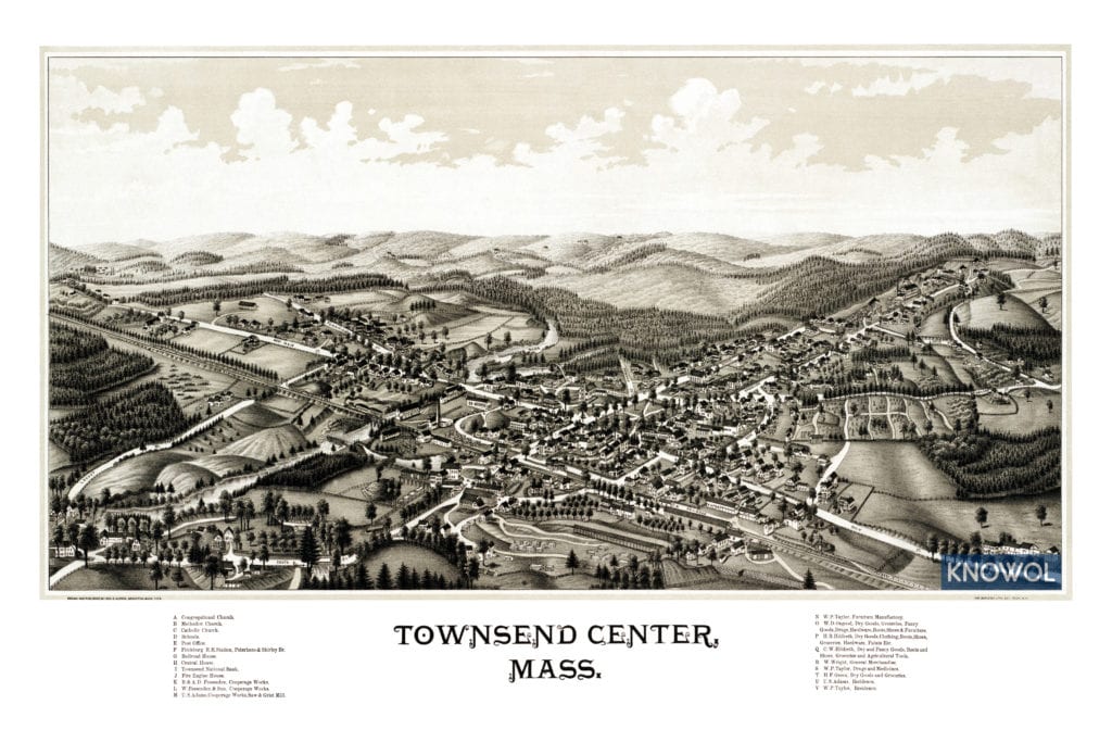 Restored map of Townsend Center, MA from 1889