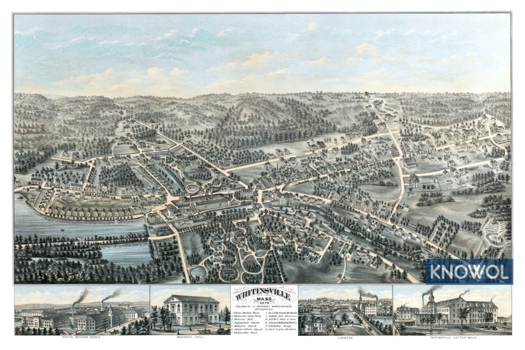 Detailed map of Whitinsville, Massachusetts from 1879