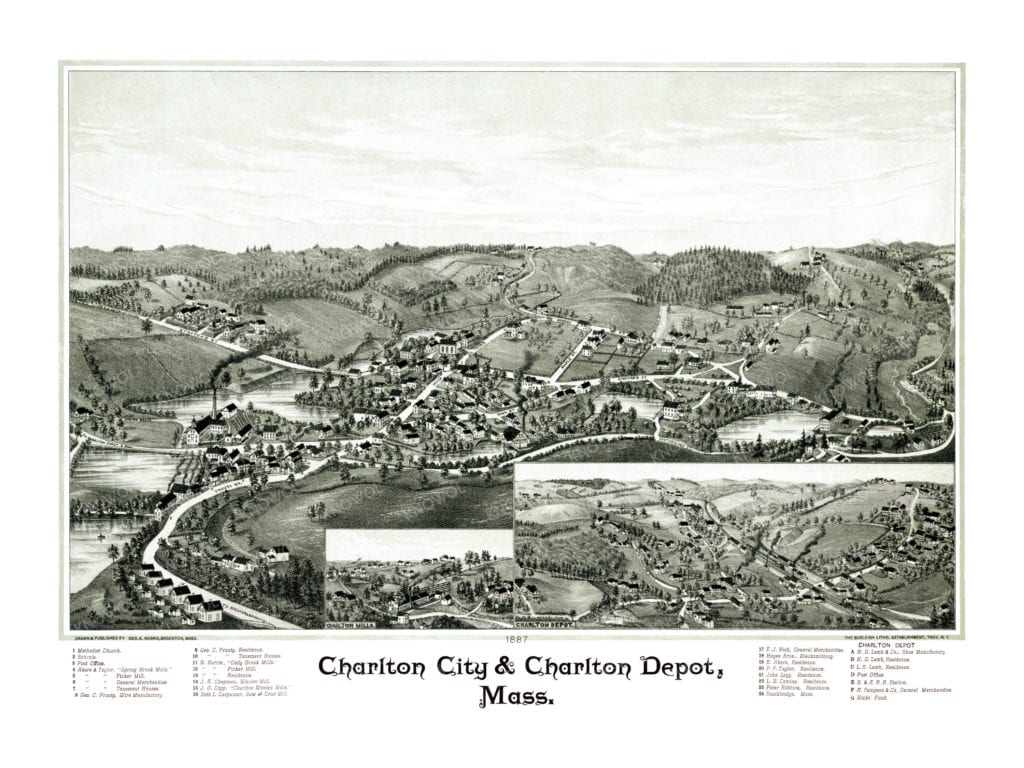Restored map of Charlton, MA in 1887