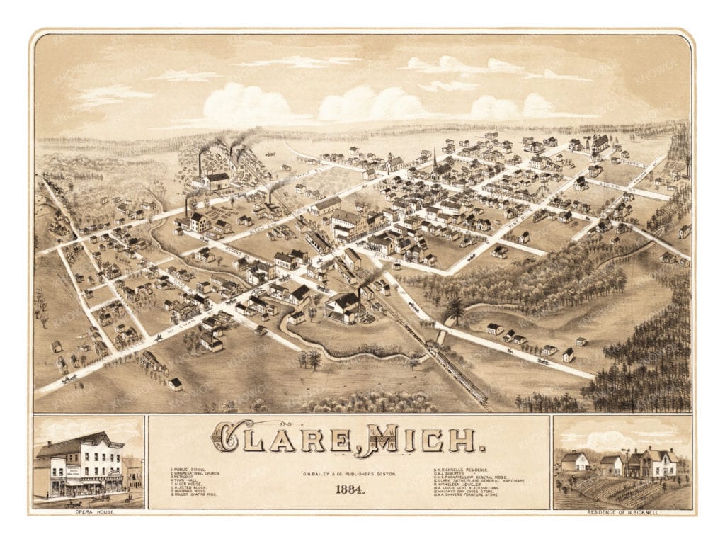 Detailed map of Clare, Michigan from 1884
