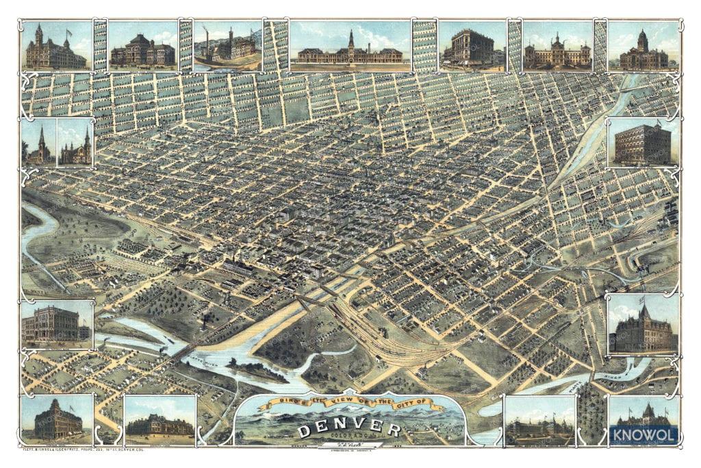 Restored map of Denver, Colorado from 1882