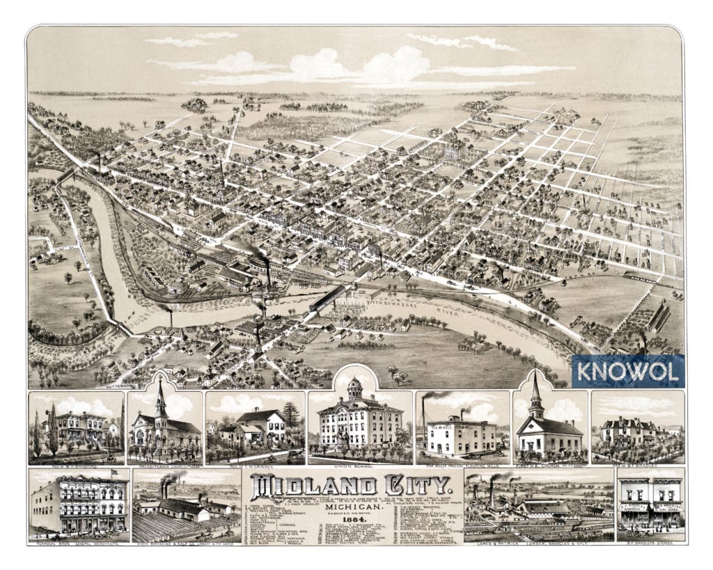 Restored map of Midland, Michigan from 1884