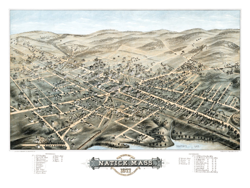 Restored map of Natick, Massachusetts from 1877