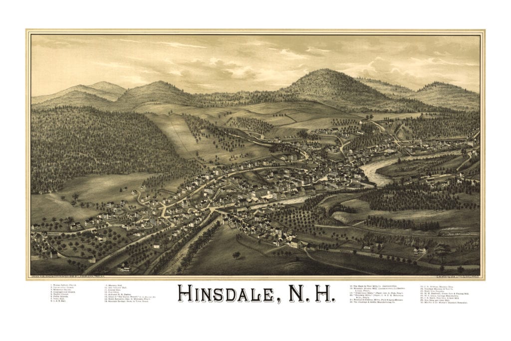Historic old map of Hinsdale, New Hampshire from 1886