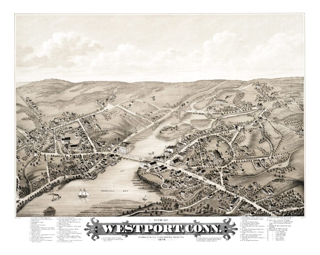 Detailed map of Westport, CT from 1878