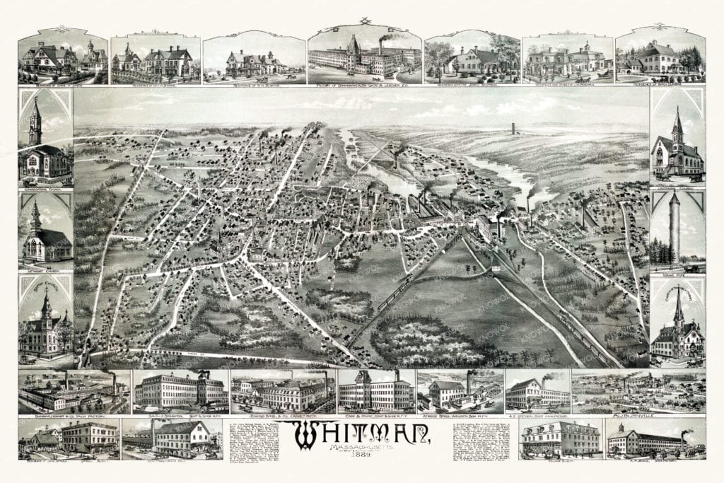 Restored map of Whitman, MA from 1889