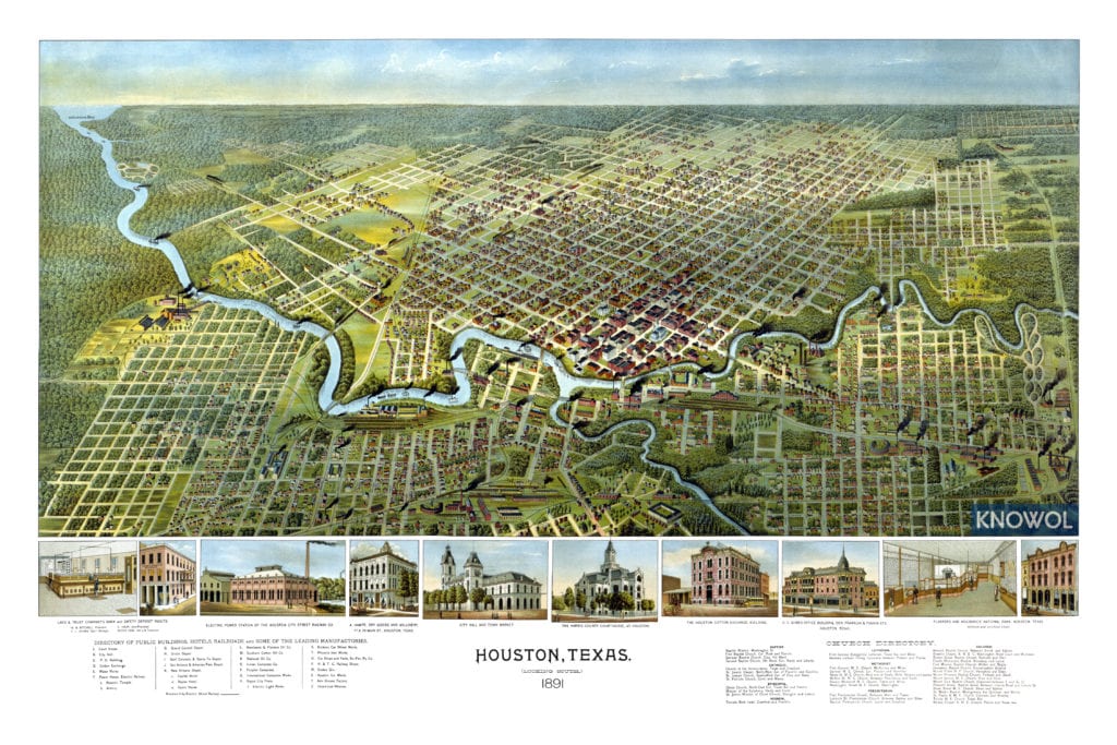 Detailed map of Houston, Texas from 1891