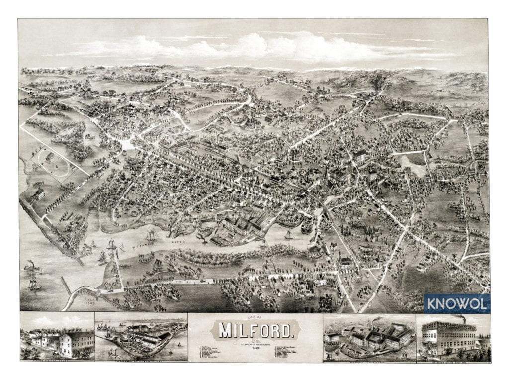 Beautiful vintage map of Milford, Connecticut from 1882