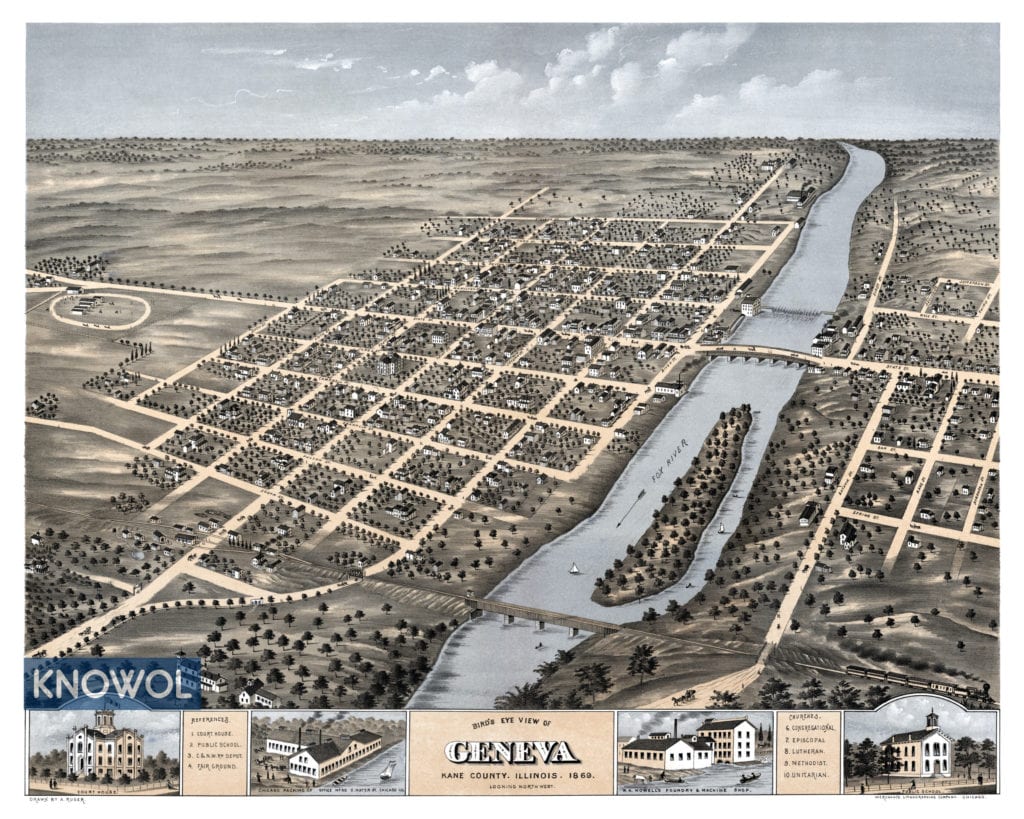 Restored map of Geneva, Illinois from 1869