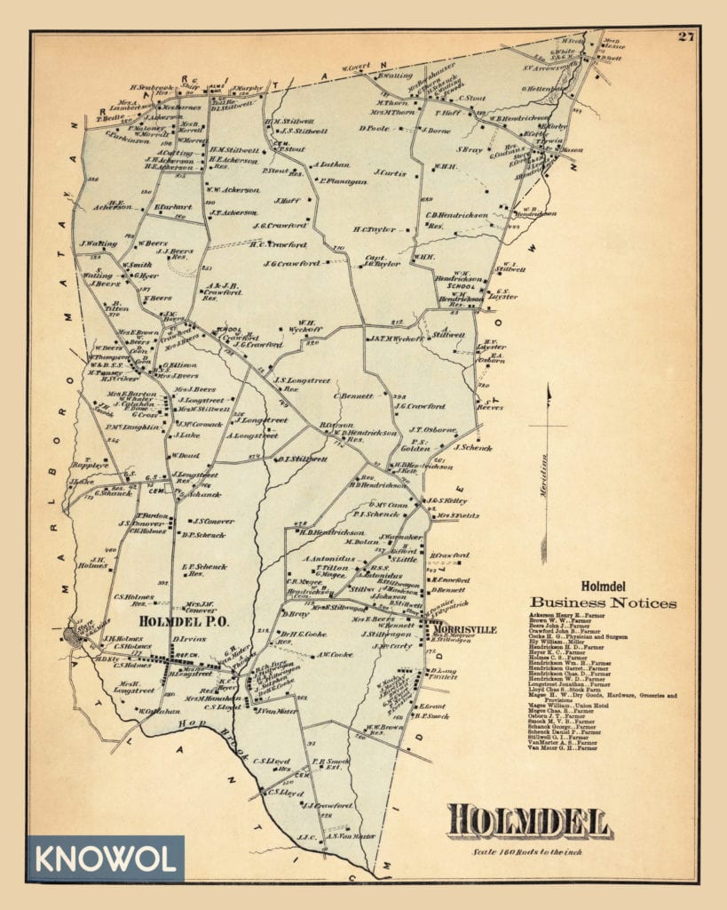 Restored map of Holmdel, NJ from 1873