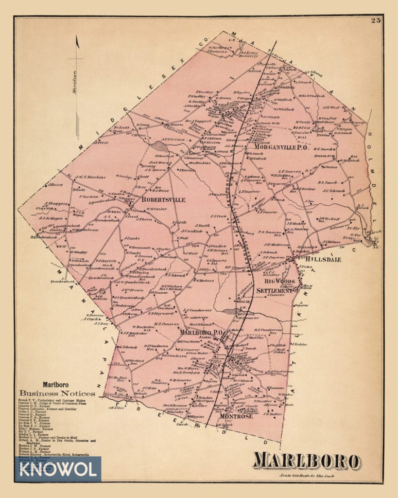 Restored map of Marlboro, NJ from 1873
