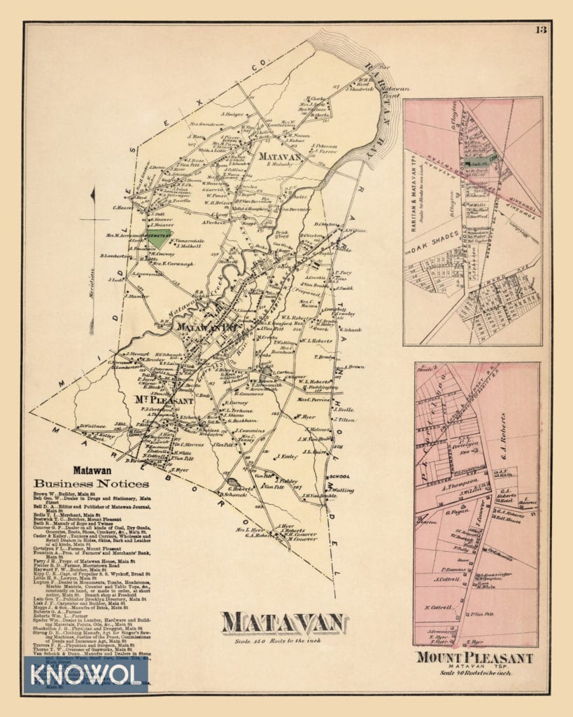 Restored map of Matavan, NJ from 1873