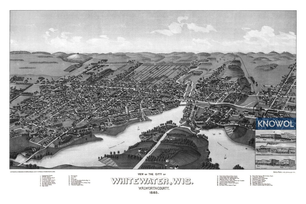 Restored map of Whitewater, Wisconsin from 1885