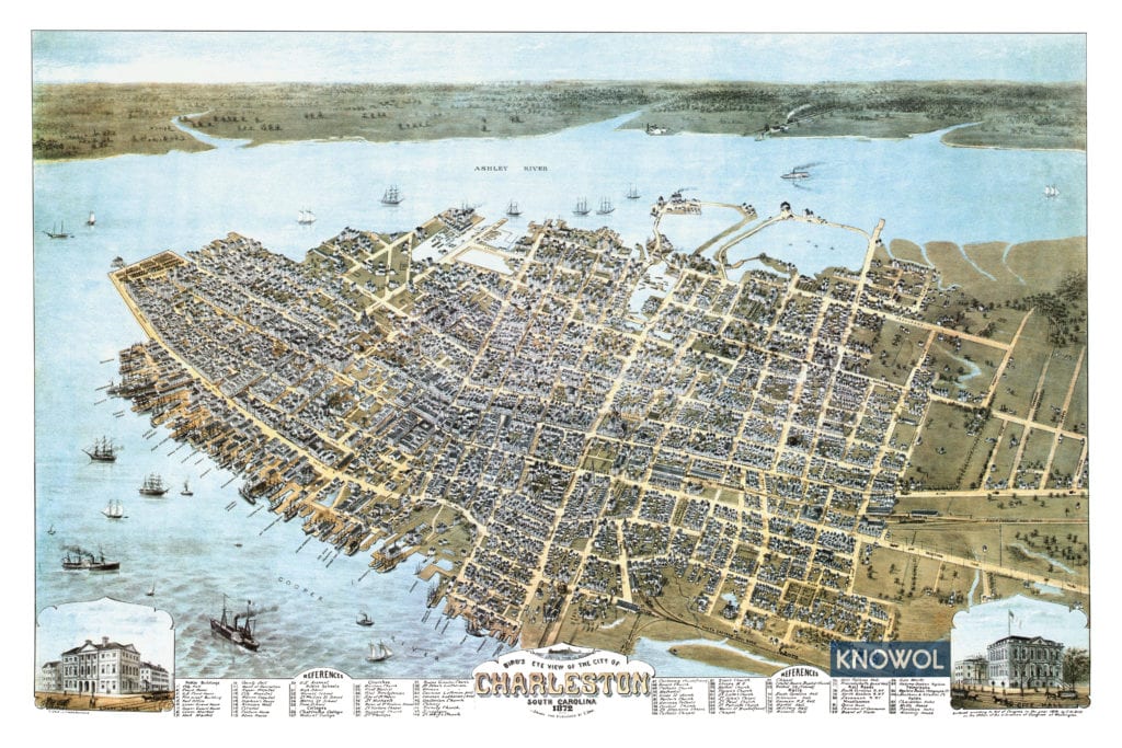 Pictorial Bird's Eye View of Charleston, South Carolina in 1872