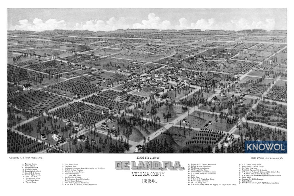 Restored map of DeLand, Florida from 1884