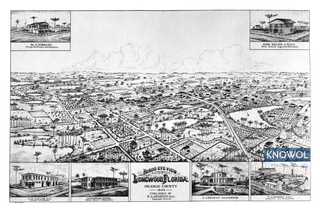 Restored map of Longwood, Florida in 1885