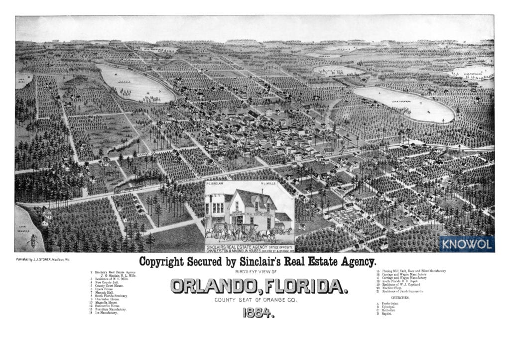 Restored map of Orlando, Florida from 1884