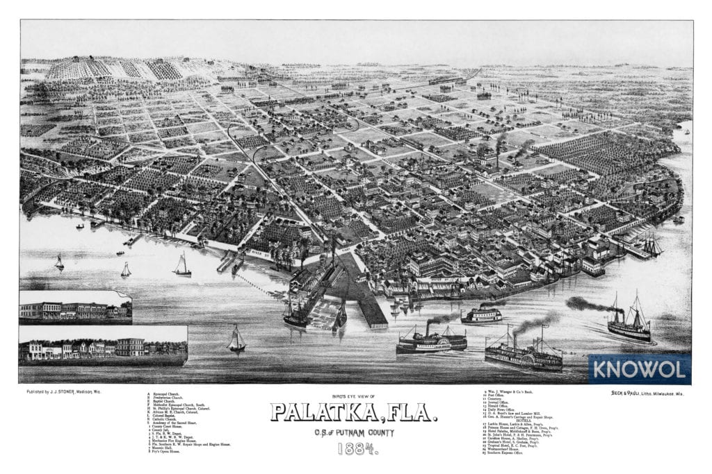 Detailed map of Palatka, Florida from 1884