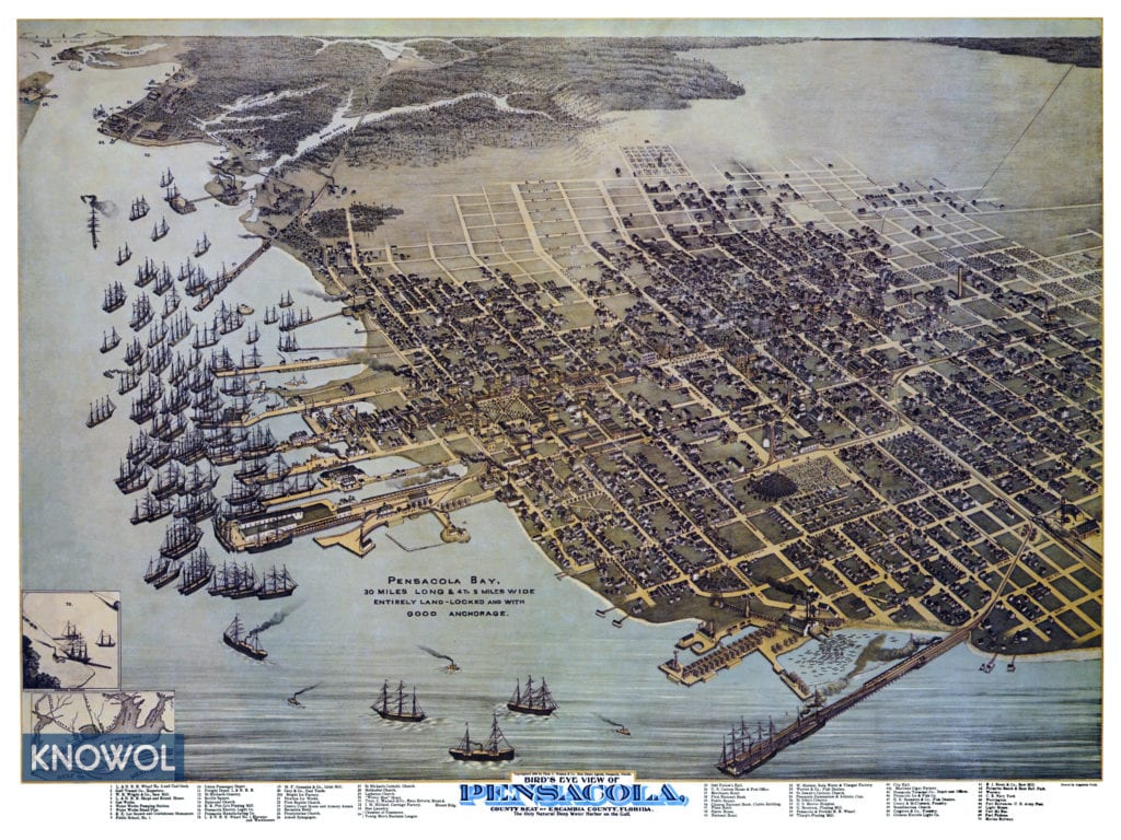 Restored map of Pensacola, Florida from 1896