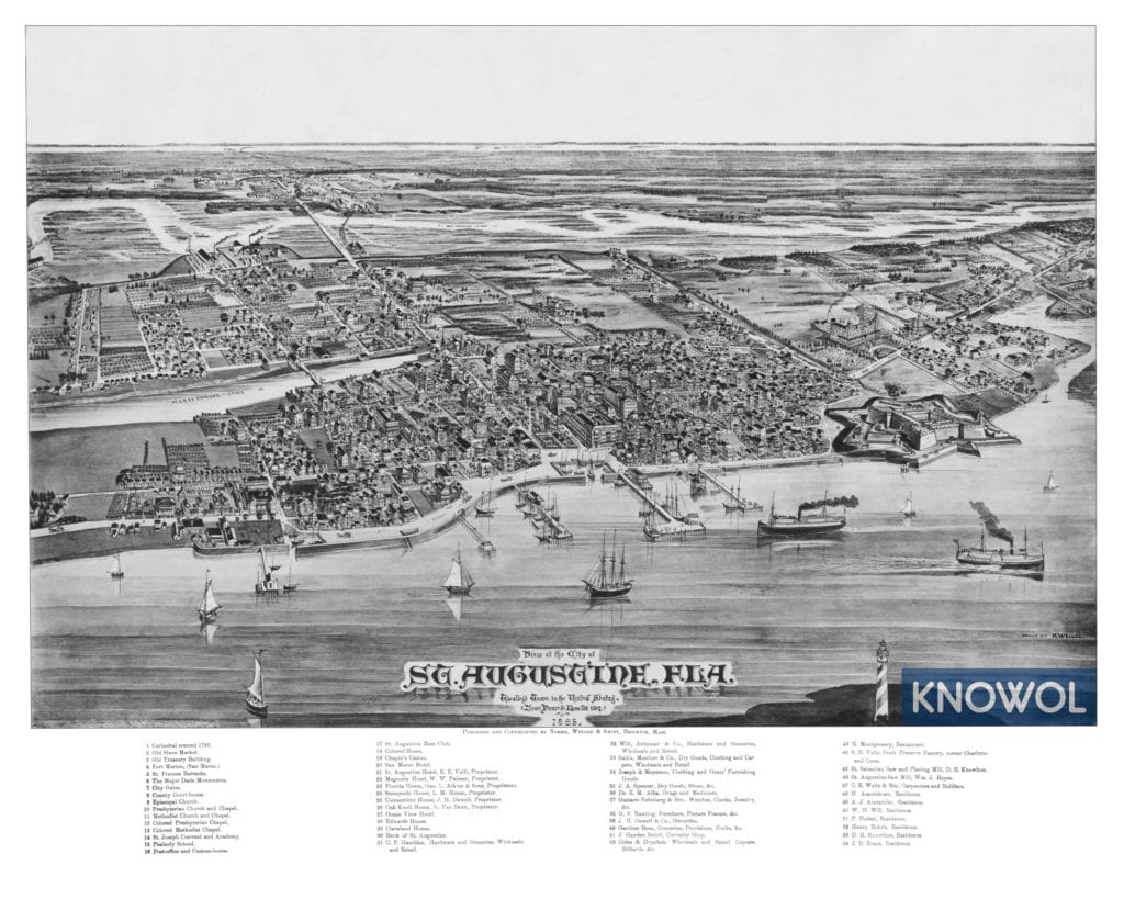 Restored map of St. Augustine, Florida from 1885
