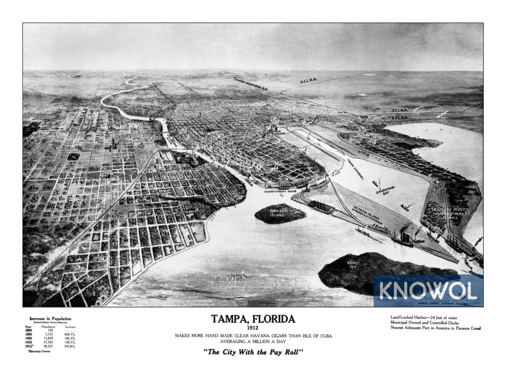 Restored map of Tampa, Florida from 1912